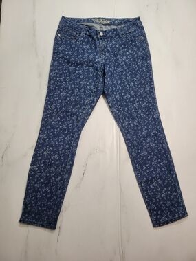 Old Navy Rockstar Womens 14 Regular Blue Floral Print Stretch Skinny Jeans
